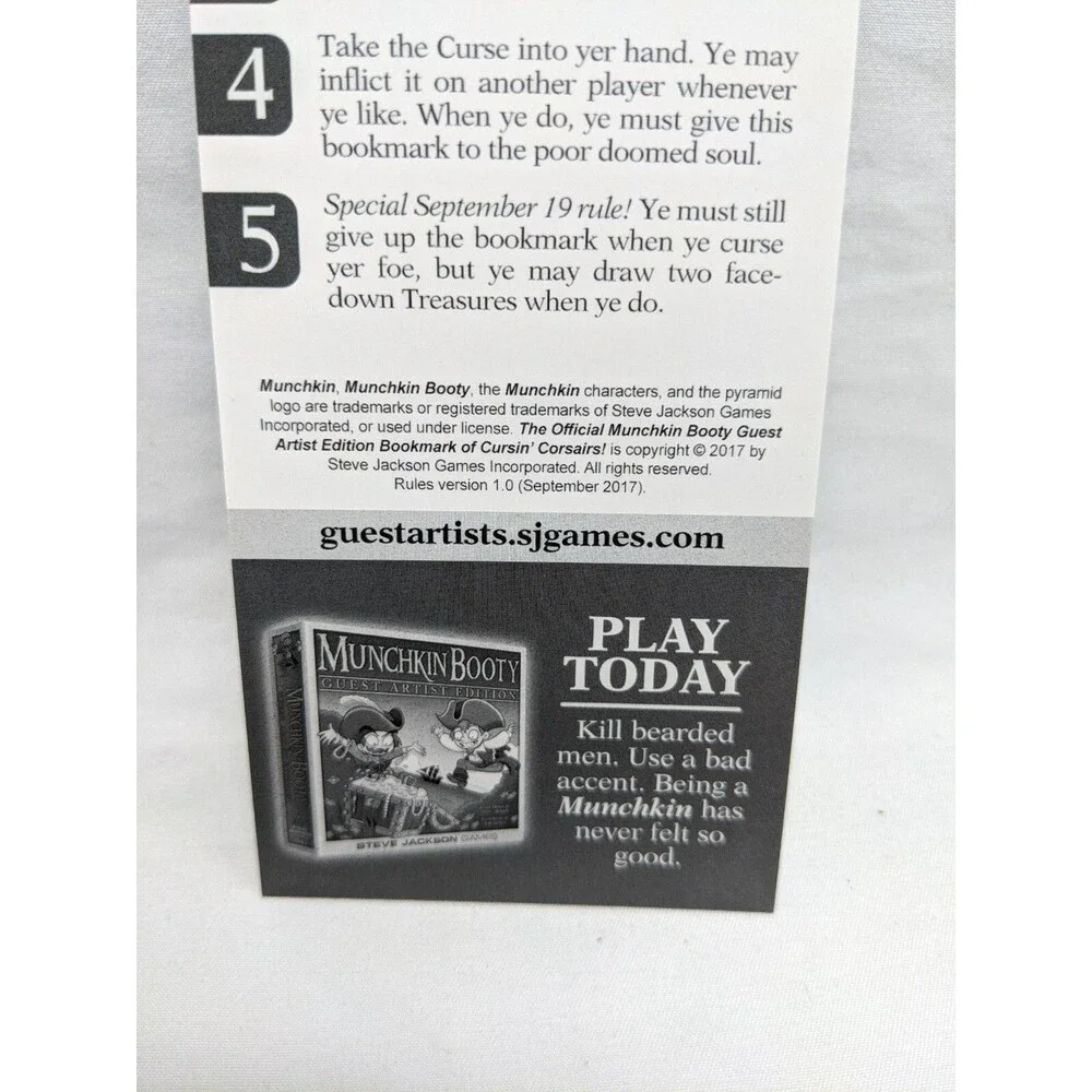 Munchkin Booty The Official Guest Artist Edition Bookmark Of Cursin Corsairs